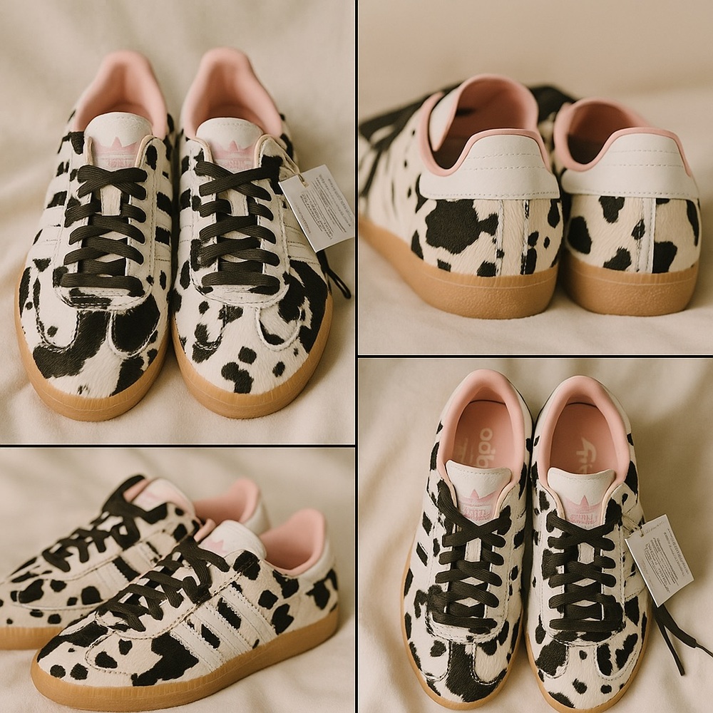 Adidas Women's Black and White Cow Print Sneakers